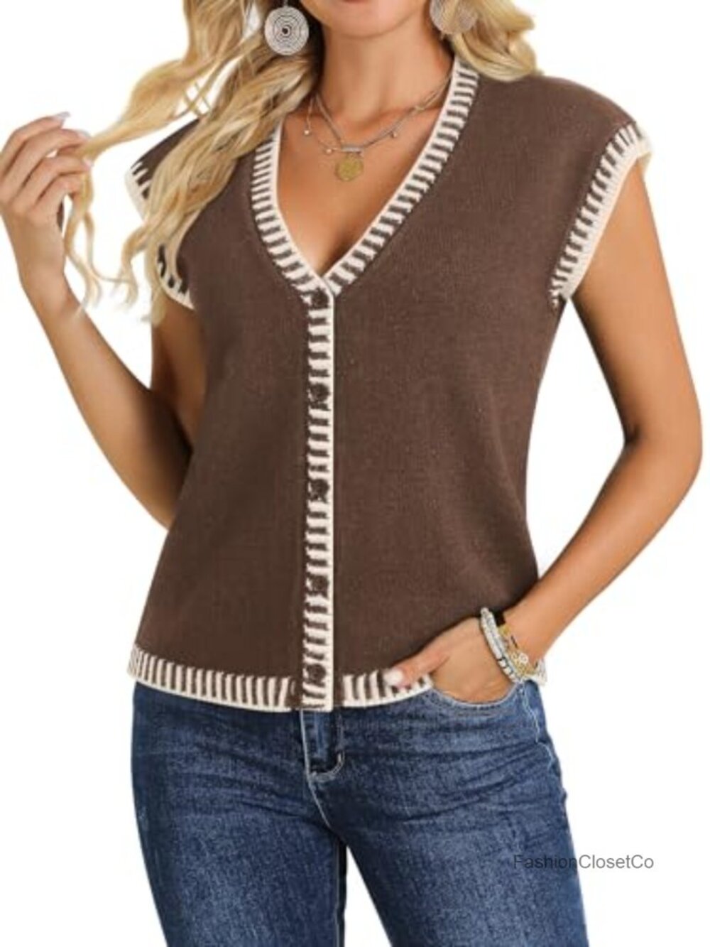 Women's Lightweight Knit Vest Top with Buttons